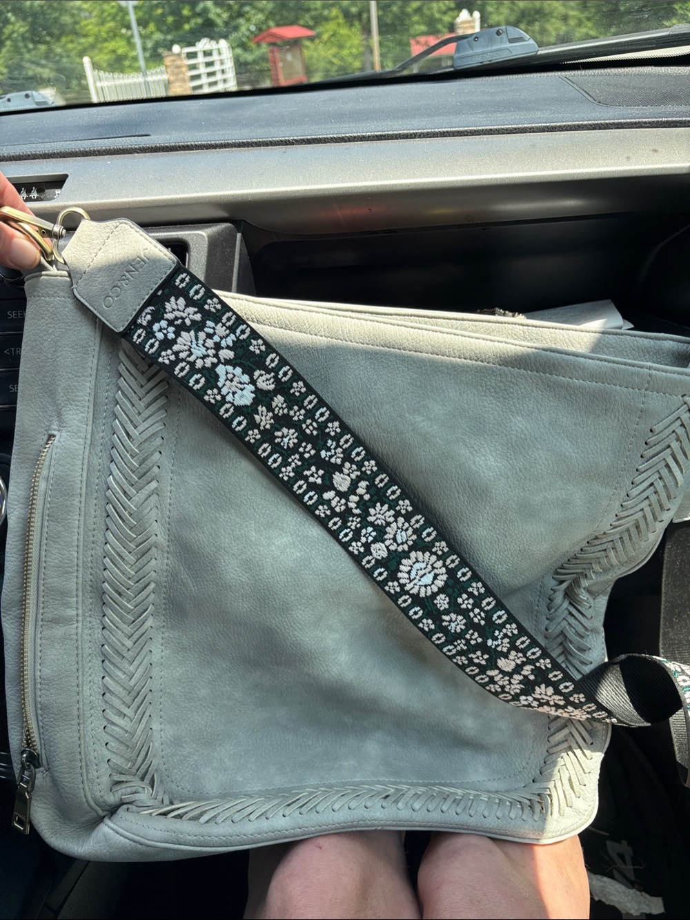 JEN &CO hobo Crossbody Bag with Floral Jacquard Strap